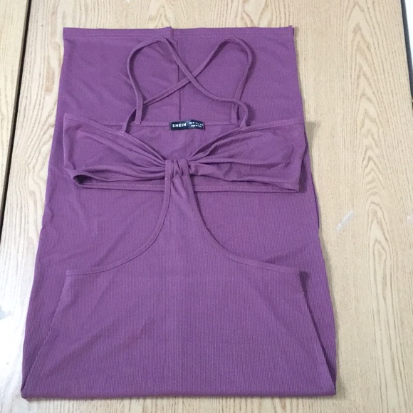 B16 New Shein Cut Out Dress Strappy Slit at the Bottom Lightweight Mauve XSmall - Picture 7 of 8
